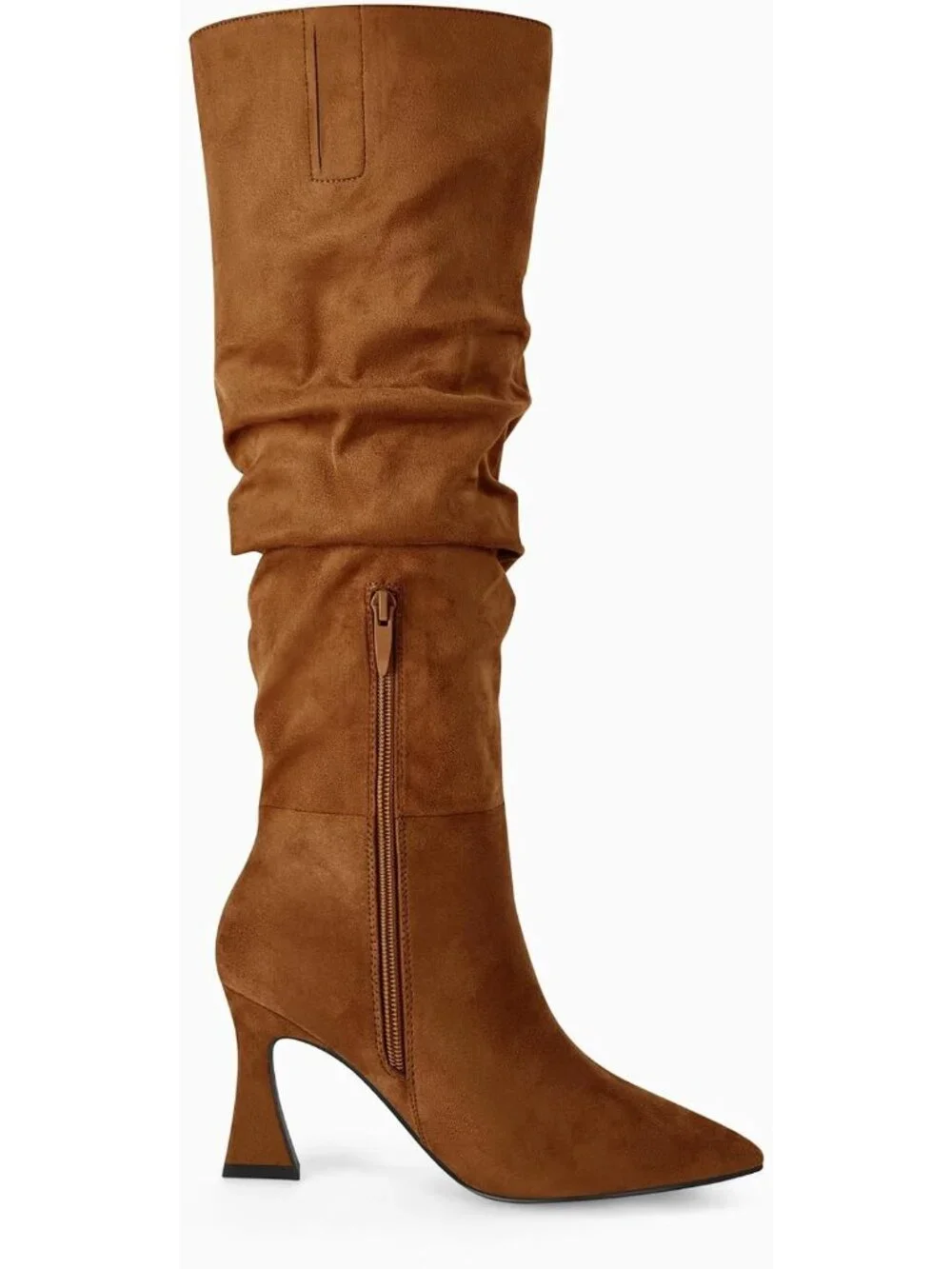 Women's Brown Suede Wide Calf Pointed Toe Side Zipper Slouchy Knee High Boots